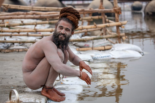 Sadhu Practicing Yoga And Washing On The Ganges Geoffrey Billett