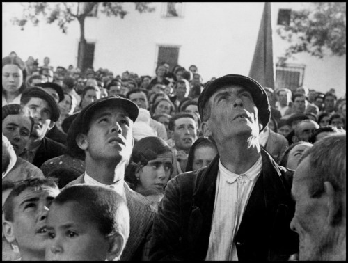 SPAIN. Late April-early May, 1936. The Spanish Civil War. Crowd at a land reform near Badajoz.