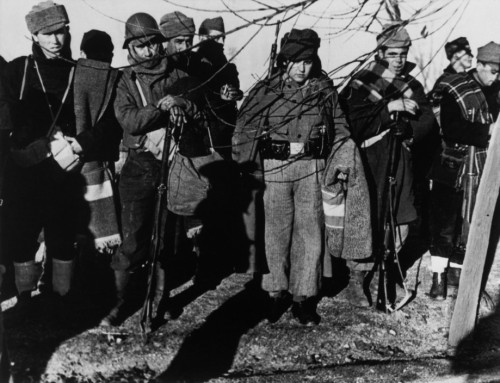 SPAIN. Spanish Civil War (1936-9).
Madrid. November/December, 1936.
Members of the International Brigades.The Spanish Civil War broke out in 1936, when part of the Spanish army rebelled against the Second Republic, a democratic government elected in 1931. It gained international dimensions when Fascist Germany and Italy began supporting the military uprising, led by General Franco, with weapons and soldiers. The USSR helped the Republic, and a significant contingent of volunteers joined the International Brigades and fought for the Republic. The conflict became the symbol of a larger conflict between Fascists and Communists. The war ended in 1939 with Franco's victory over the Republicans.