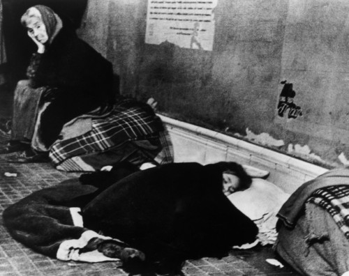 SPAIN. Spanish Civil War (1936-9)ICP 203. Madrid. November/December, 1936. During the Italo-German bombings, many people took shelter in the subway stations. The Nationalist offensive on Madrid, which lasted from Nov. 1936 to Feb. 1937, was one of the fiercest of the Civil War. During this period Italy and Germany started helping the Nationalist forces, and the USSR the Popular Front government. The civilians were severely affected by the bombings. Hiver 1936-37. Durant les bombardements de l'aviation fasciste italo-allemande, les couloirs du metro se transforment en abris.