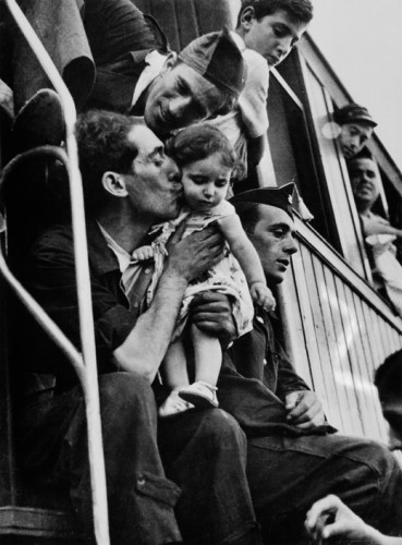 SPAIN. Barcelona. August 1936. Bidding farewell before the departure of a military train directed to the Aragon front.