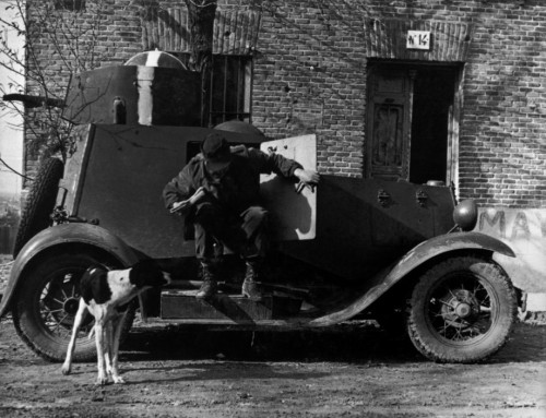 SPAIN. Spanish Civil War (1936-9).
Madrid. November/December, 1936.
An armored car used by officers of the International Brigade.The Spanish Civil War broke out in 1936, when part of the Spanish army rebelled against the Second Republic, a democratic government elected in 1931. It gained international dimensions when Fascist Germany and Italy began supporting the military uprising, led by General Franco, with weapons and soldiers. The USSR helped the Republic, and a significant contingent of volunteers joined the International Brigades and fought for the Republic. The conflict became the symbol of a larger conflict between Fascists and Communists. The war ended in 1939 with Franco's victory over the Republicans.